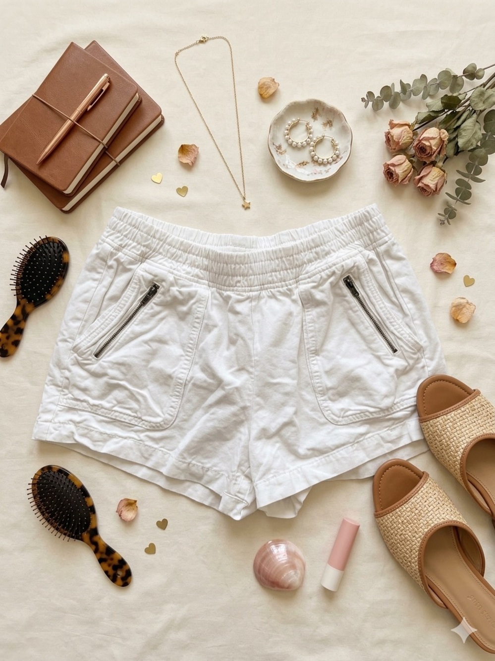 Aerie White Utility Shorts High Waisted Zipper Pockets Lounge Casual Medium (M)
